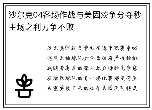 沙尔克04客场作战与美因茨争分夺秒主场之利力争不败